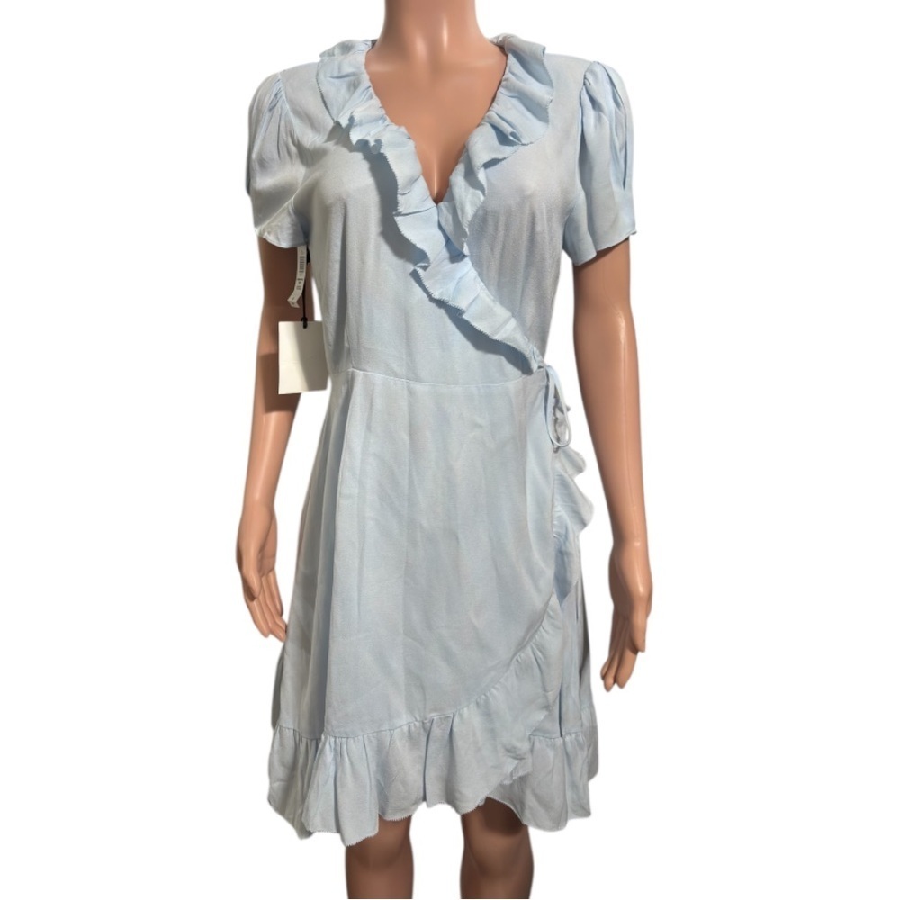 NWT SUNDAY BEST Aritzia Blue Asymmetrical Wrap Dress - Picture 3 of 16